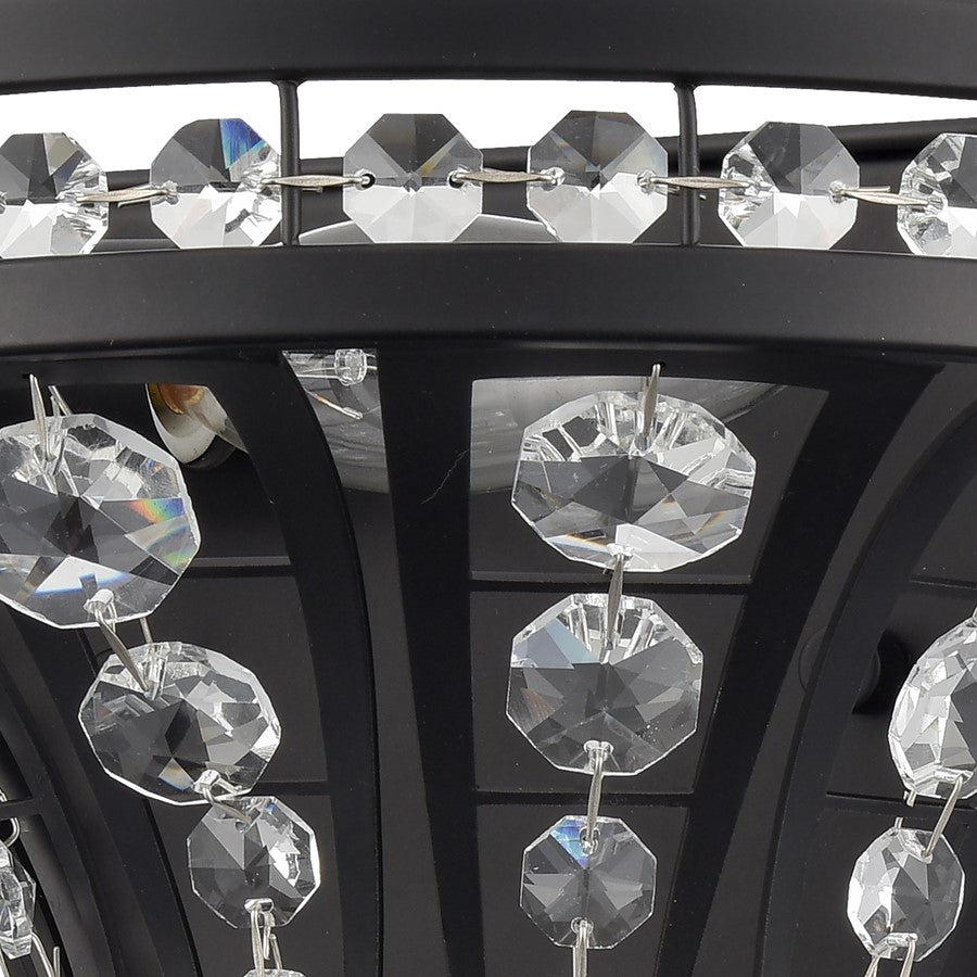 Atlas Lighting Fantania 9in 1-Light Wall Sconce | Traditional Matte Black and Clear Crystal | Bedroom & Hallway | 9 x 5.5 x 9 in | Model WL11073-BK