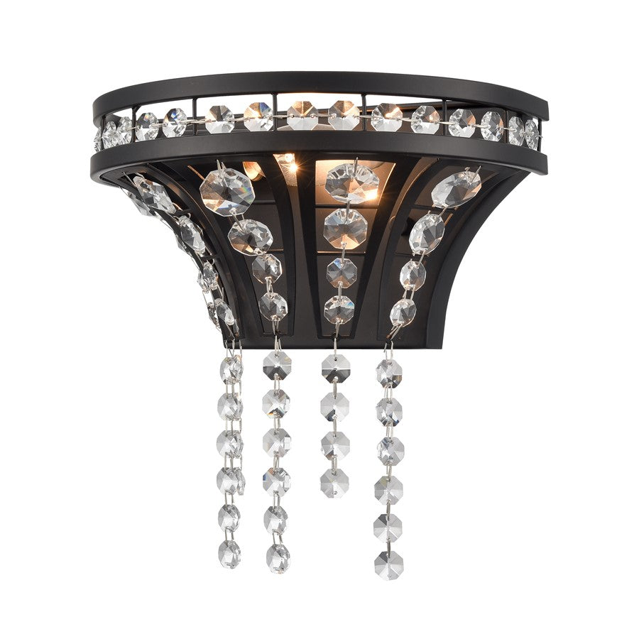 Atlas Lighting Fantania 9in 1-Light Wall Sconce | Traditional Matte Black and Clear Crystal | Bedroom & Hallway | 9 x 5.5 x 9 in | Model WL11073-BK