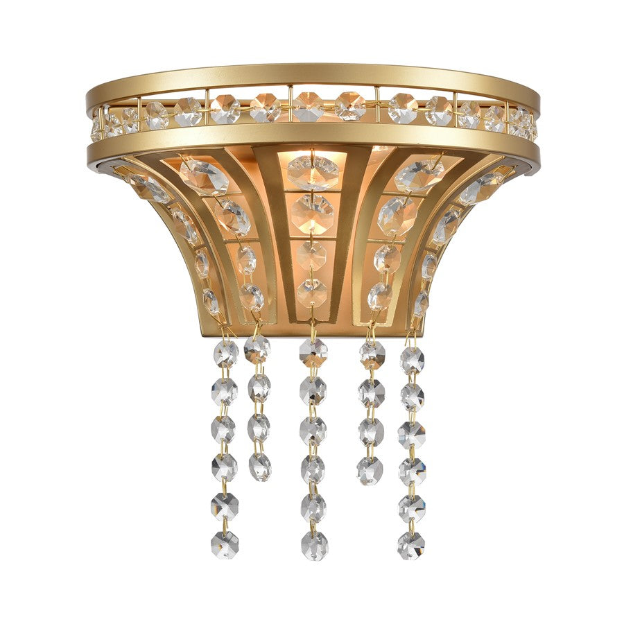 Atlas Lighting Fantania 9in 1-Light Wall Sconce | Traditional Champagne Gold and Clear Crystal | Bedroom & Hallway | 9 x 5.5 x 9 in | Model WL11073-GD