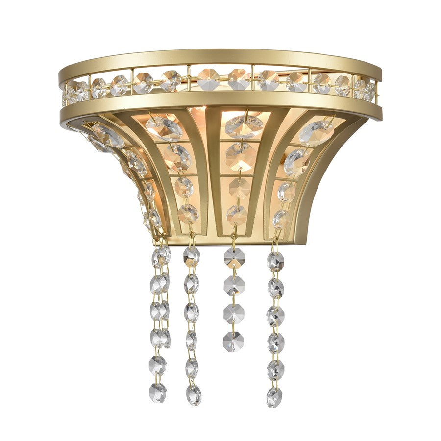 Atlas Lighting Fantania 9in 1-Light Wall Sconce | Traditional Champagne Gold and Clear Crystal | Bedroom & Hallway | 9 x 5.5 x 9 in | Model WL11073-GD