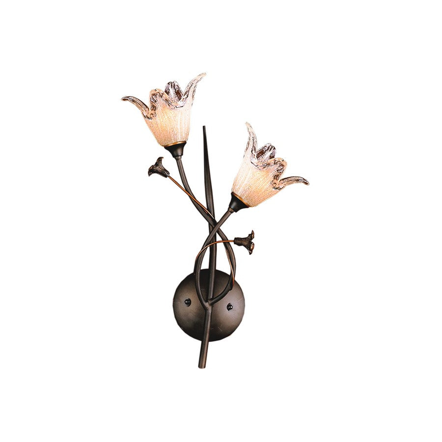 Atlas Lighting Fioritura 16in 2-Light Wall Sconce | Traditional Aged Bronze and Amber Glass | Bedroom & Hallway | 10 x 6 x 16 in | Model WL11075-BZ