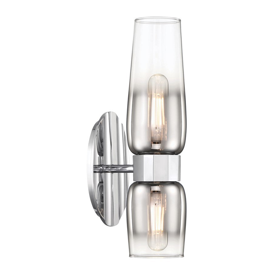 Atlas Lighting Flame 14in 2-Light Wall Sconce | Modern Chrome and Clear Glass | Bathroom & Hallway Accent Light | 5 x 5 x 14 in | Model WL11076-CH