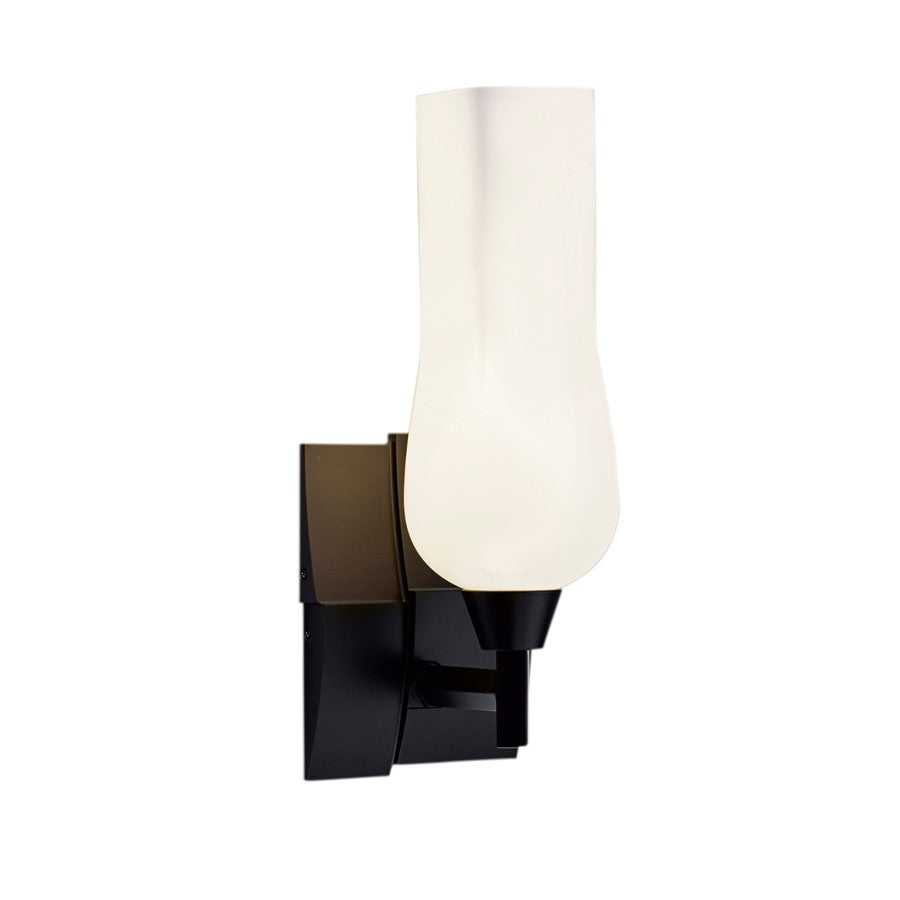 Atlas Lighting Fleur 14in 1-Light Wall Sconce | Transitional Matte Black and White Glass | Bathroom & Hallway Accent Light | Model WL11077-BK