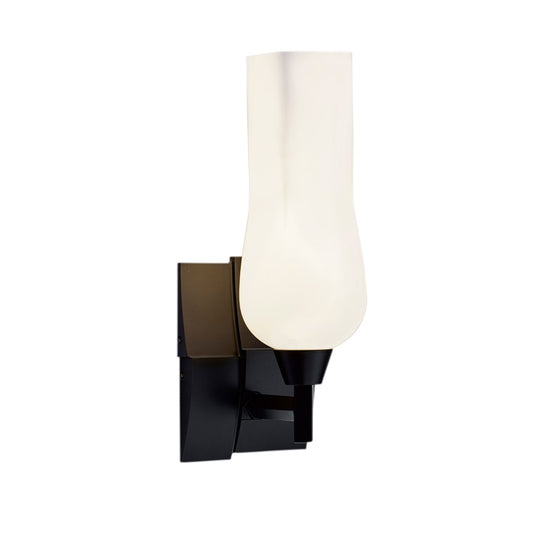 Atlas Lighting Fleur 14in 1-Light Wall Sconce | Transitional Matte Black and White Glass | Bathroom & Hallway Accent Light | Model WL11077-BK