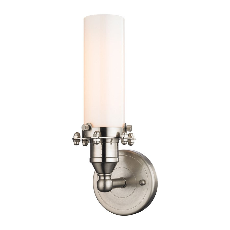 Atlas Lighting Fulton 12in 1-Light Wall Sconce | Transitional Satin Nickel and White Glass | Bedroom & Hallway Accent | Model WL11080-NK