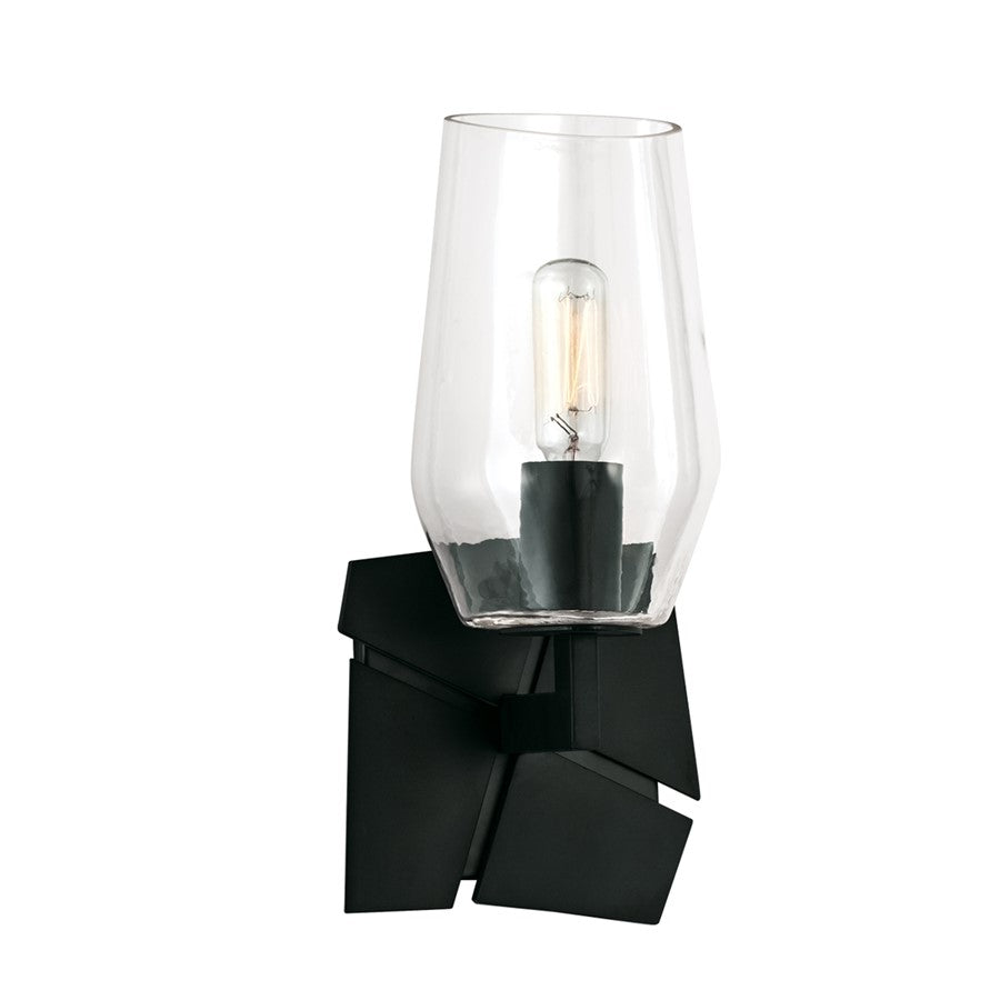Atlas Lighting Gaia 11in 1-Light Wall Sconce | Modern Acid Dipped Black and Clear Glass | Bedroom & Hallway Accent | 5 x 5 x 11 in | Model WL11081-BK