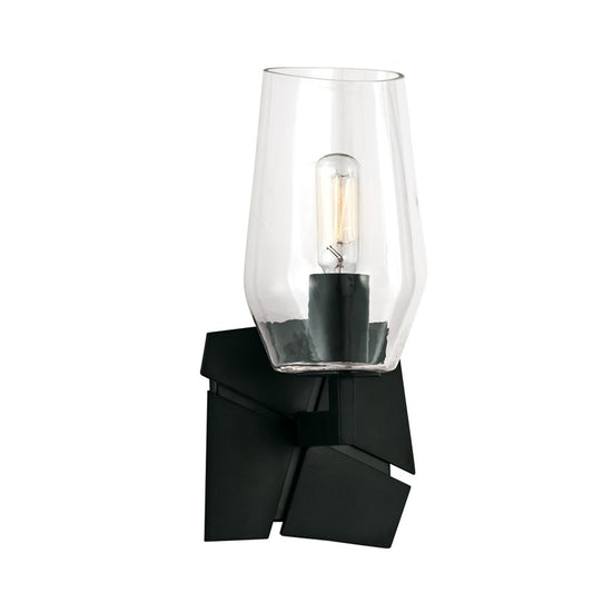 Atlas Lighting Gaia 11in 1-Light Wall Sconce | Modern Acid Dipped Black and Clear Glass | Bedroom & Hallway Accent | 5 x 5 x 11 in | Model WL11081-BK