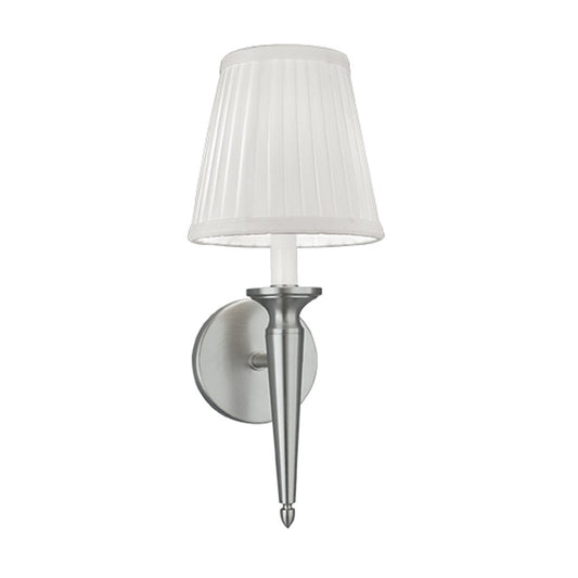 Atlas Lighting Georgetown 14in 1-Light Wall Sconce | Traditional Brushed Nickel and White Fabric Shade | Bedroom & Hallway | Model WL11084-NK1