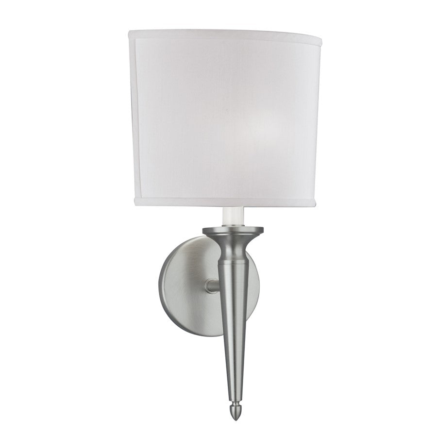 Atlas Lighting Georgetown 14in 1-Light Wall Sconce | Traditional Brushed Nickel and White Fabric Shade | Bedroom & Hallway | Model WL11085-NK2