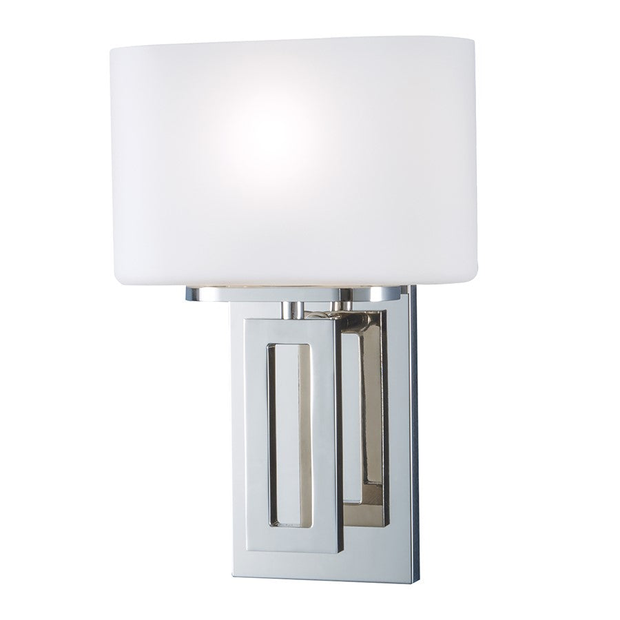 Atlas Lighting Hamilton 11in 1-Light Wall Sconce | Transitional Polished Nickel and White Glass | Bedroom & Hallway | 8 x 8 x 11 in | Model WL11087-NK