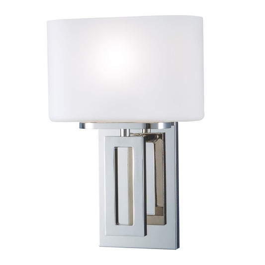 Atlas Lighting Hamilton 11in 1-Light Wall Sconce | Transitional Polished Nickel and White Glass | Bedroom & Hallway | 8 x 8 x 11 in | Model WL11087-NK