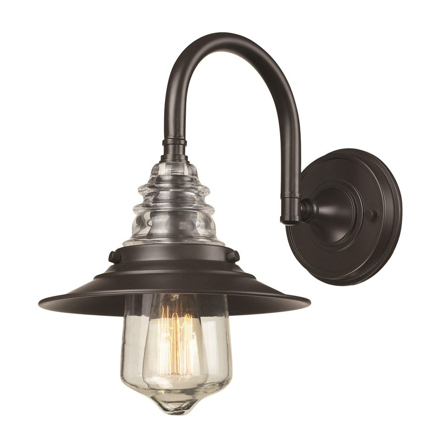 Atlas Lighting Insulator Glass 14in 1-Light Wall Sconce | Industrial Oil Rubbed Bronze and Clear Glass | Bedroom & Hallway Accent | Model WL11093-BZ