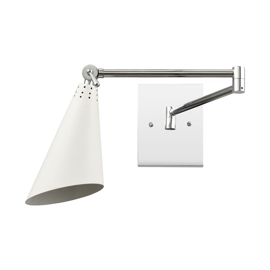 Atlas Lighting Luca 22in 1-Light Wall Sconce | Midcentury Polished Chrome and White Metal | Hallway & Bedroom Accent | Model WL11104-CH