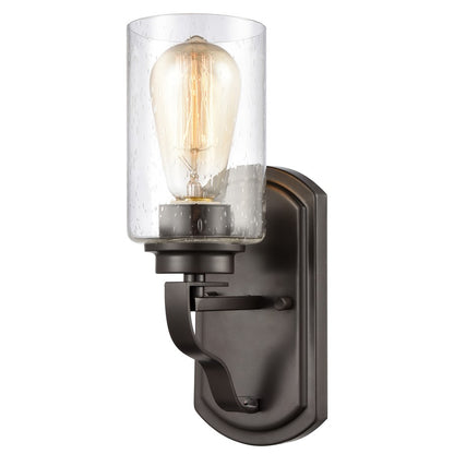Atlas Lighting Market Square 5in 1-Light Wall Sconce | Transitional Oil Rubbed Bronze and Seeded Glass | Hallway & Bedroom Accent | Model WL11106-BZ