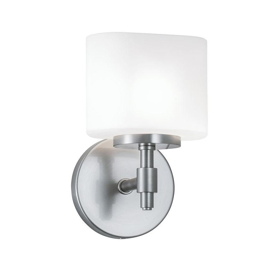 Atlas Moderne 1-Light Wall Sconce | Traditional Brushed Nickel and White Glass | Bathroom & Hallway | 5.25 x 5.5 x 4.25 in | Model WL11114-NK
