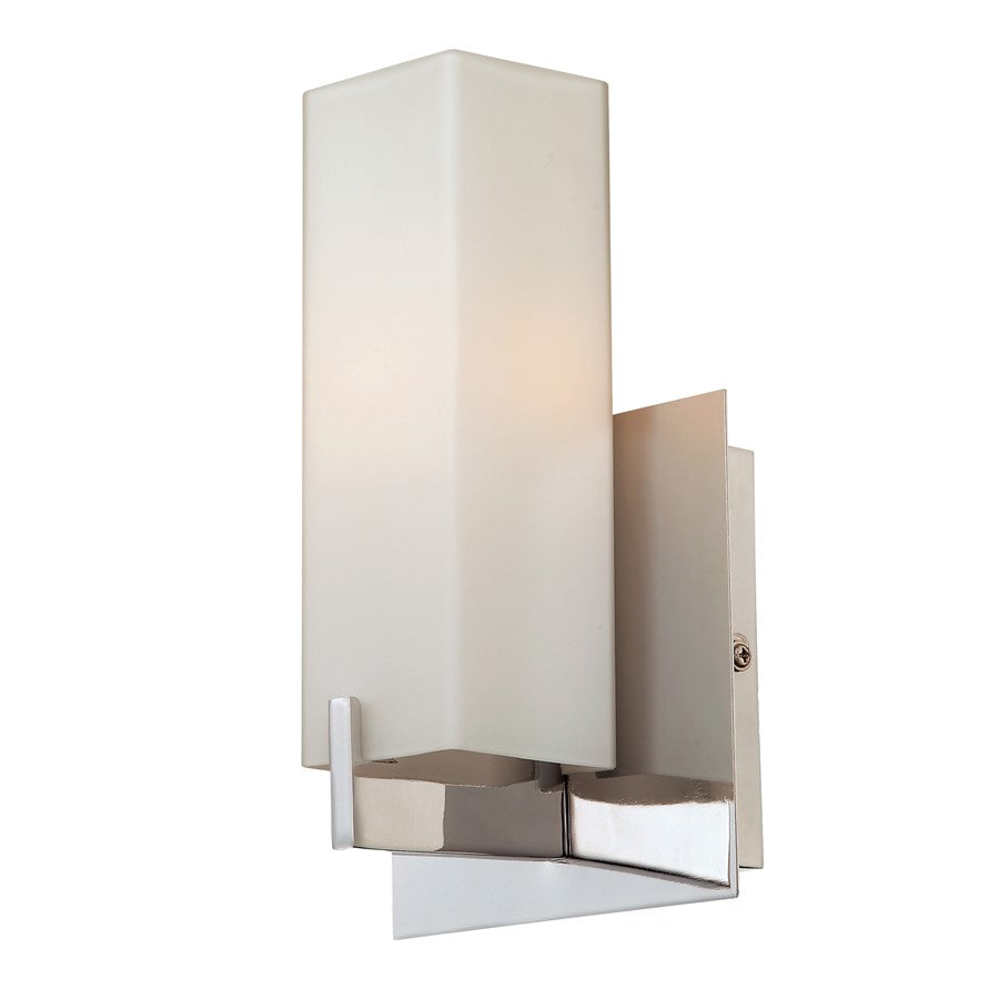 Atlas Moderno 1-Light Wall Sconce | Modern Satin Nickel and White Glass | Bathroom & Hallway | 5 x 3 x 8.3 in | Model WL11115-NK