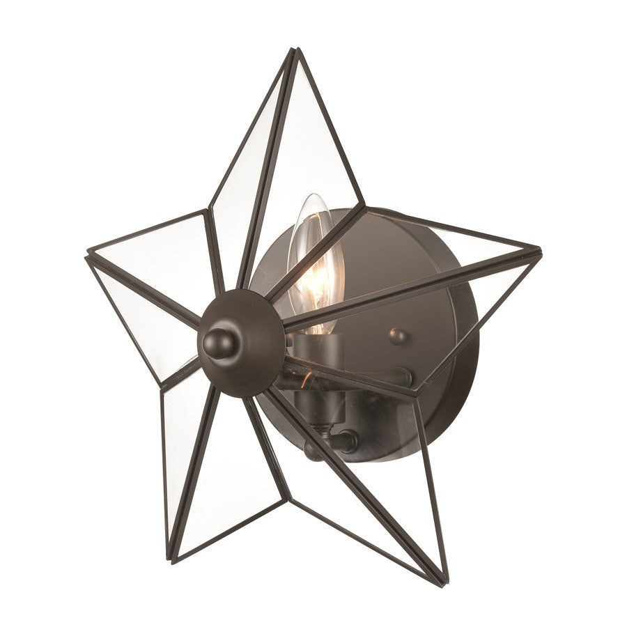 Atlas Lighting Moravian Star 12in 1-Light Wall Sconce | Transitional Oil Rubbed Bronze and Clear Glass | Entryway & Hallway | Model WL11117-BZ1