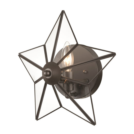 Atlas Lighting Moravian Star 12in 1-Light Wall Sconce | Transitional Oil Rubbed Bronze and Clear Glass | Entryway & Hallway | Model WL11117-BZ1