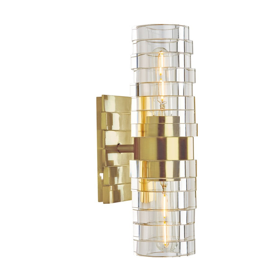 Atlas Lighting Murano 13in 2-Light Wall Sconce | Modern Satin Brass and Clear Glass | Hallway & Living Room | 6 x 5 x 13 in | Model WL11118-BS