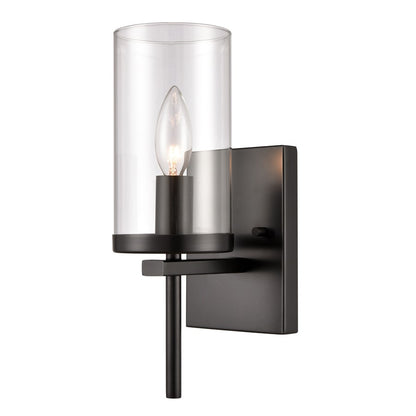 Atlas Lighting Oakland 12in 1-Light Wall Sconce | Modern Black and Clear Glass | Hallway & Bedroom Accent | 4.5 x 6 x 12 in | Model WL11121-BK