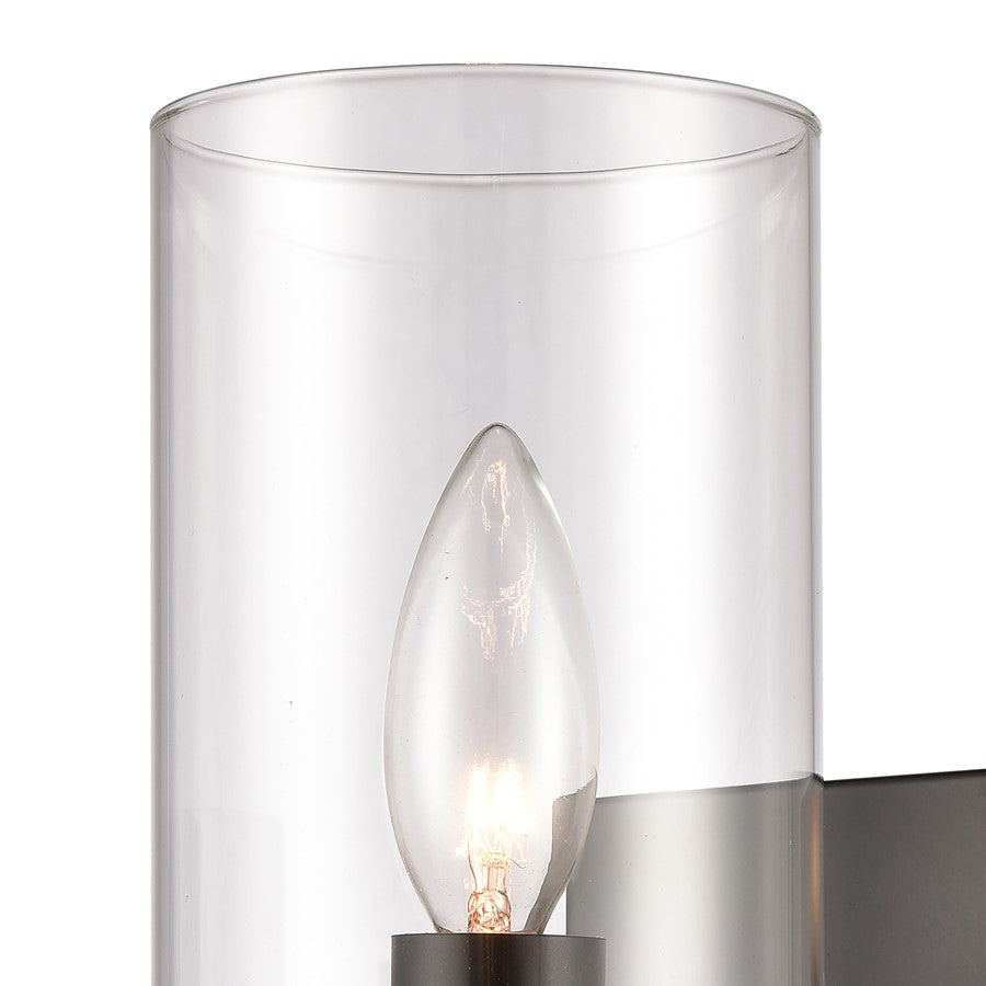 Atlas Lighting Oakland 12in 1-Light Wall Sconce | Modern Black and Clear Glass | Hallway & Bedroom Accent | 4.5 x 6 x 12 in | Model WL11121-BK