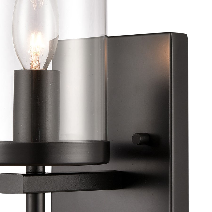 Atlas Lighting Oakland 12in 1-Light Wall Sconce | Modern Black and Clear Glass | Hallway & Bedroom Accent | 4.5 x 6 x 12 in | Model WL11121-BK