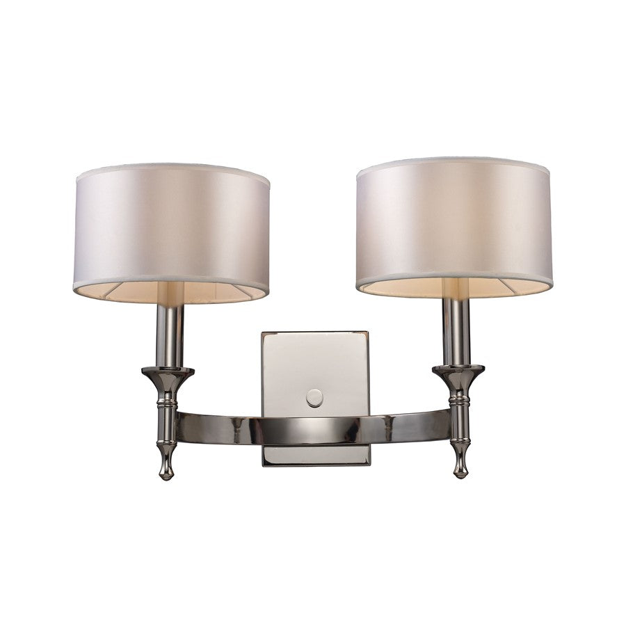 Atlas Lighting Pembroke 19in 2-Light Wall Sconce | Transitional Polished Nickel and White Fabric Shade | Bedroom & Hallway | Model WL11124-NK