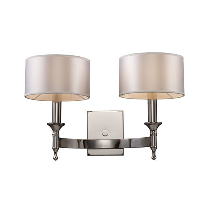 Atlas Lighting Pembroke 19in 2-Light Wall Sconce | Transitional Polished Nickel and White Fabric Shade | Bedroom & Hallway | Model WL11124-NK