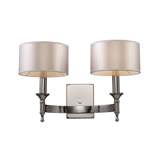 Atlas Lighting Pembroke 19in 2-Light Wall Sconce | Transitional Polished Nickel and White Fabric Shade | Bedroom & Hallway | Model WL11124-NK