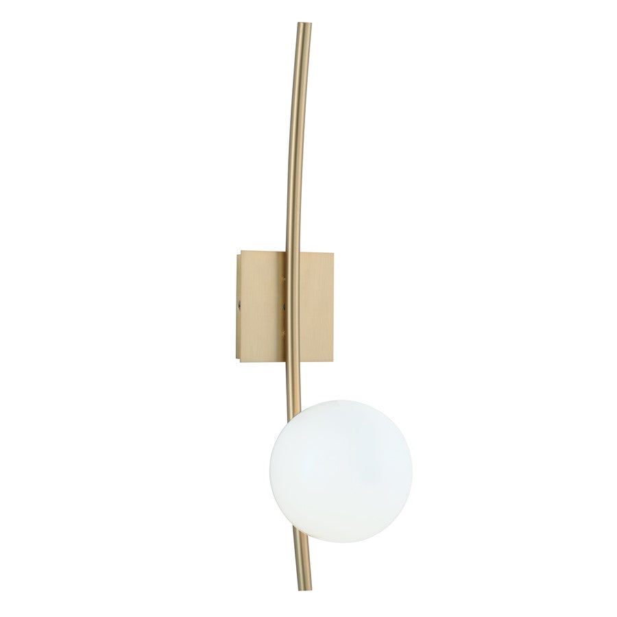 Atlas Lighting Perch 24in 1-Light Wall Sconce | Modern Satin Brass and White Opal Glass | Bedroom & Hallway | 24 x 6 x 24 in | Model WL11126-BS