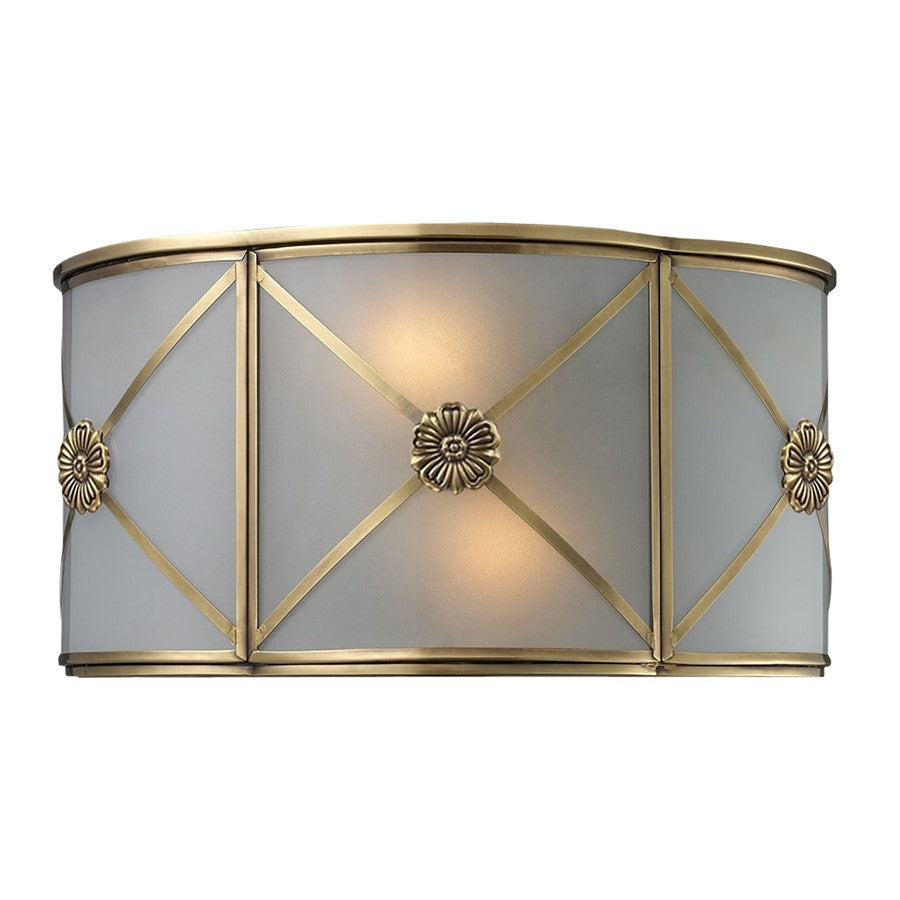 Atlas Lighting Preston 12in 2-Light Wall Sconce | Traditional Brushed Brass and White Frosted Glass | Bedroom & Hallway | Model WL11128-BS