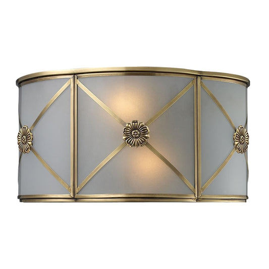 Atlas Lighting Preston 12in 2-Light Wall Sconce | Traditional Brushed Brass and White Frosted Glass | Bedroom & Hallway | Model WL11128-BS