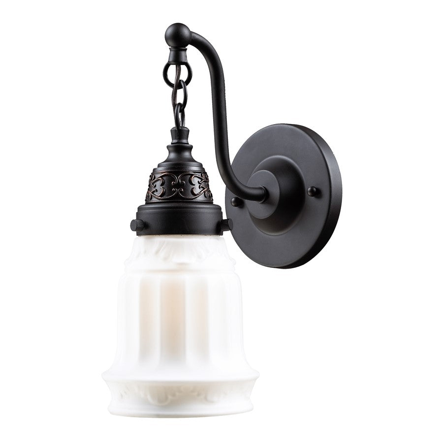Atlas Lighting Quinton Parlor 5in 1-Light Wall Sconce | Traditional Oil Rubbed Bronze and White Frosted Glass | Bedroom & Hallway | Model WL11130-BZ