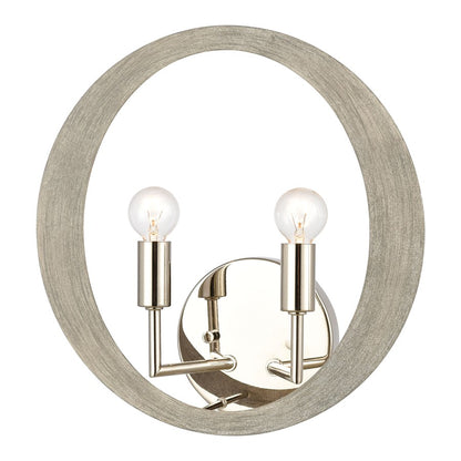Atlas Lighting Retro Rings 12in 2-Light Wall Sconce | Modern Polished Nickel and Sandy Beechwood | Living Room & Hallway Accent | Model WL11134-NK