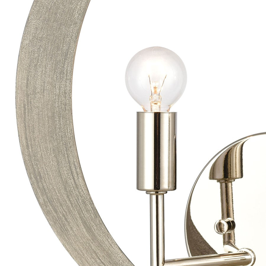 Atlas Lighting Retro Rings 12in 2-Light Wall Sconce | Modern Polished Nickel and Sandy Beechwood | Living Room & Hallway Accent | Model WL11134-NK