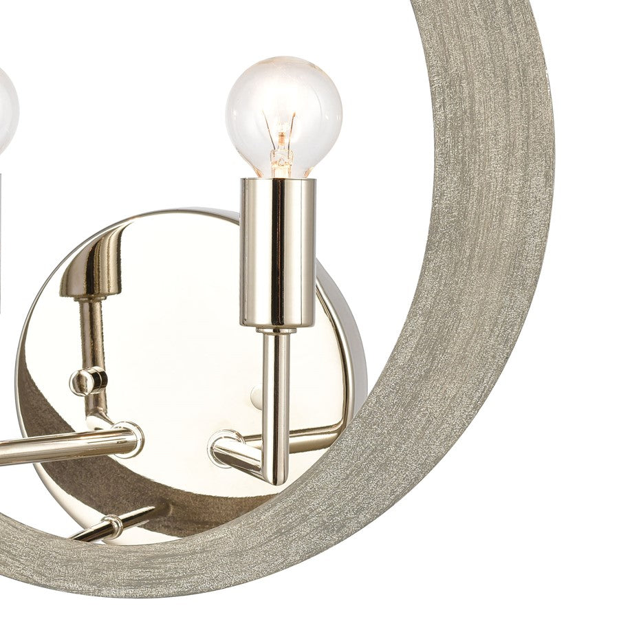 Atlas Lighting Retro Rings 12in 2-Light Wall Sconce | Modern Polished Nickel and Sandy Beechwood | Living Room & Hallway Accent | Model WL11134-NK