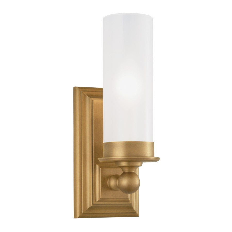 Atlas Lighting Richmond 4in 1-Light Wall Sconce | Traditional Aged Brass and White Glass | Bathroom & Hallway Accent Light | Model WL11135-BS