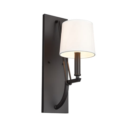 Atlas Lighting Robinson 16in 1-Light Wall Sconce | Matte Black and Off White Fabric | Bedroom & Hallway Accent | 5 x 8 x 16 in | Model WL11137-BK