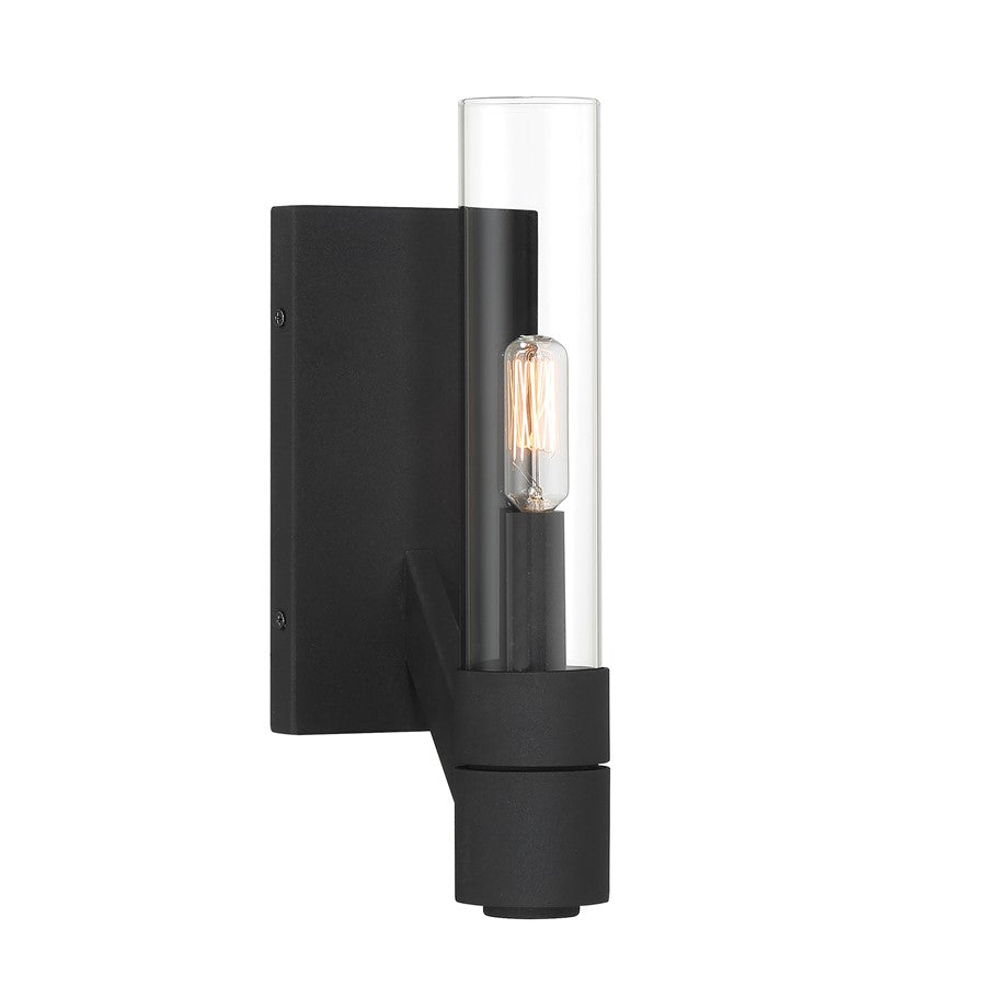 Atlas Lighting Rohe 12in 1-Light Wall Sconce | Textured Matte Black and Clear Glass | Bedroom & Hallway Accent | 4 x 5 x 12 in | Model WL11138-BK