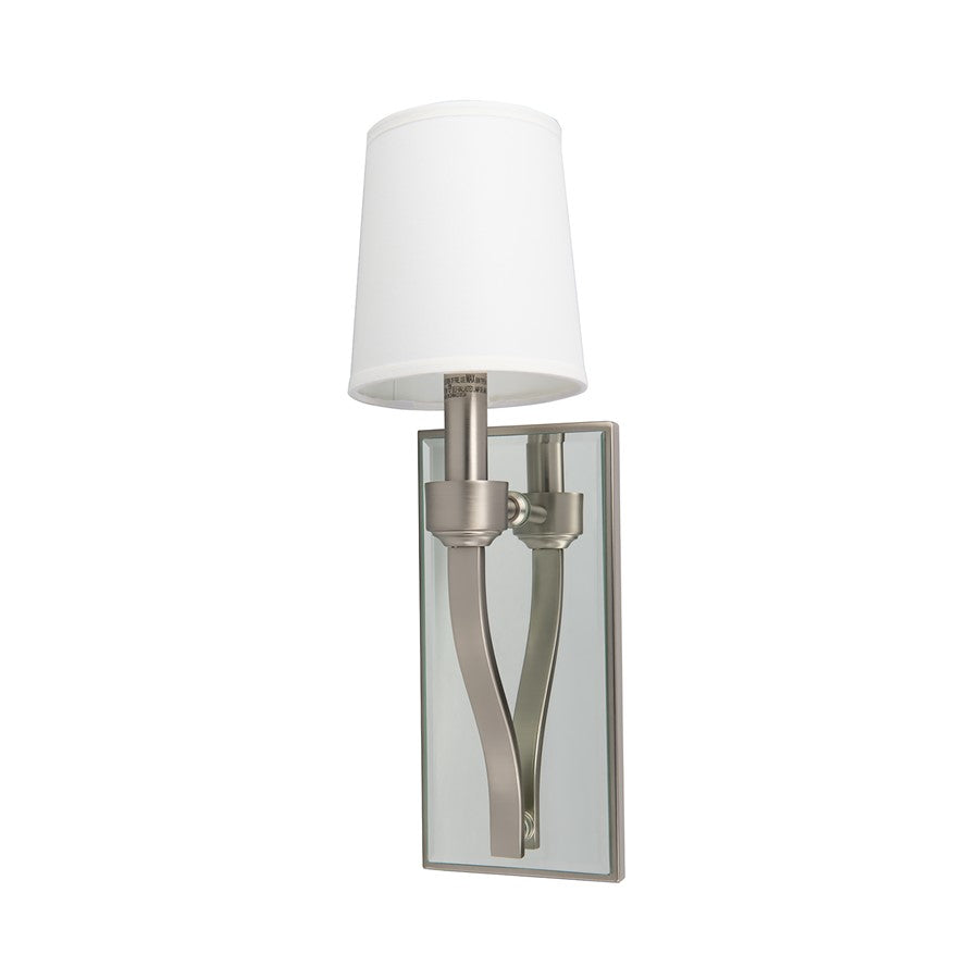 Atlas Lighting Roule Mirror 17in 1-Light Wall Sconce | Traditional Brushed Nickel and White Fabric Shade | Bedroom & Hallway | Model WL11139-NK