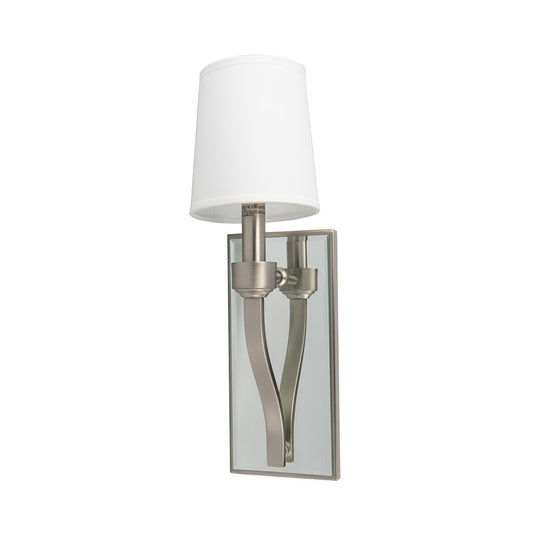 Atlas Lighting Roule Mirror 17in 1-Light Wall Sconce | Traditional Brushed Nickel and White Fabric Shade | Bedroom & Hallway | Model WL11139-NK
