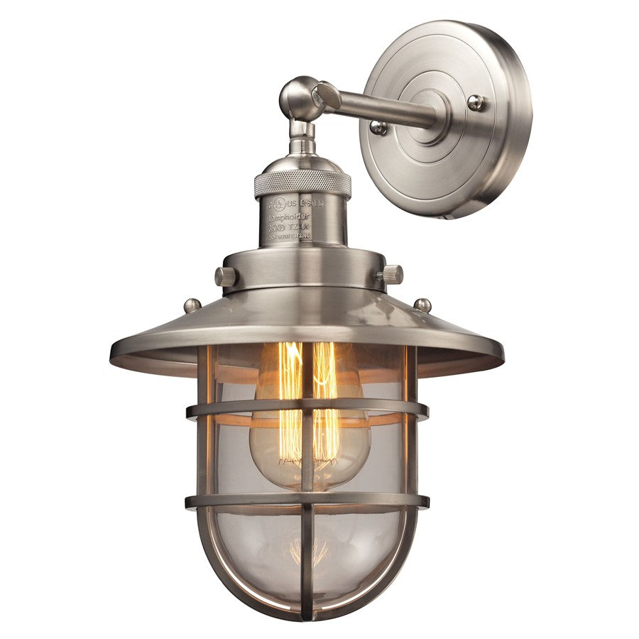 Atlas Lighting Seaport 13in 1-Light Wall Sconce | Transitional Satin Nickel and Clear Glass | Bedroom & Hallway Accent Light | Model WL11141-NK