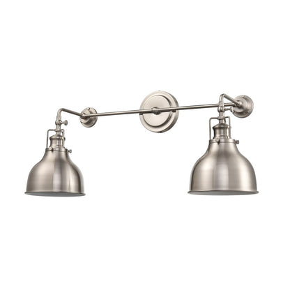 Atlas Lighting Skillet 26in 2-Light Wall Sconce | Transitional Satin Nickel and Nickel Metal Shades | Kitchen & Farmhouse Accent | Model WL11143-NK