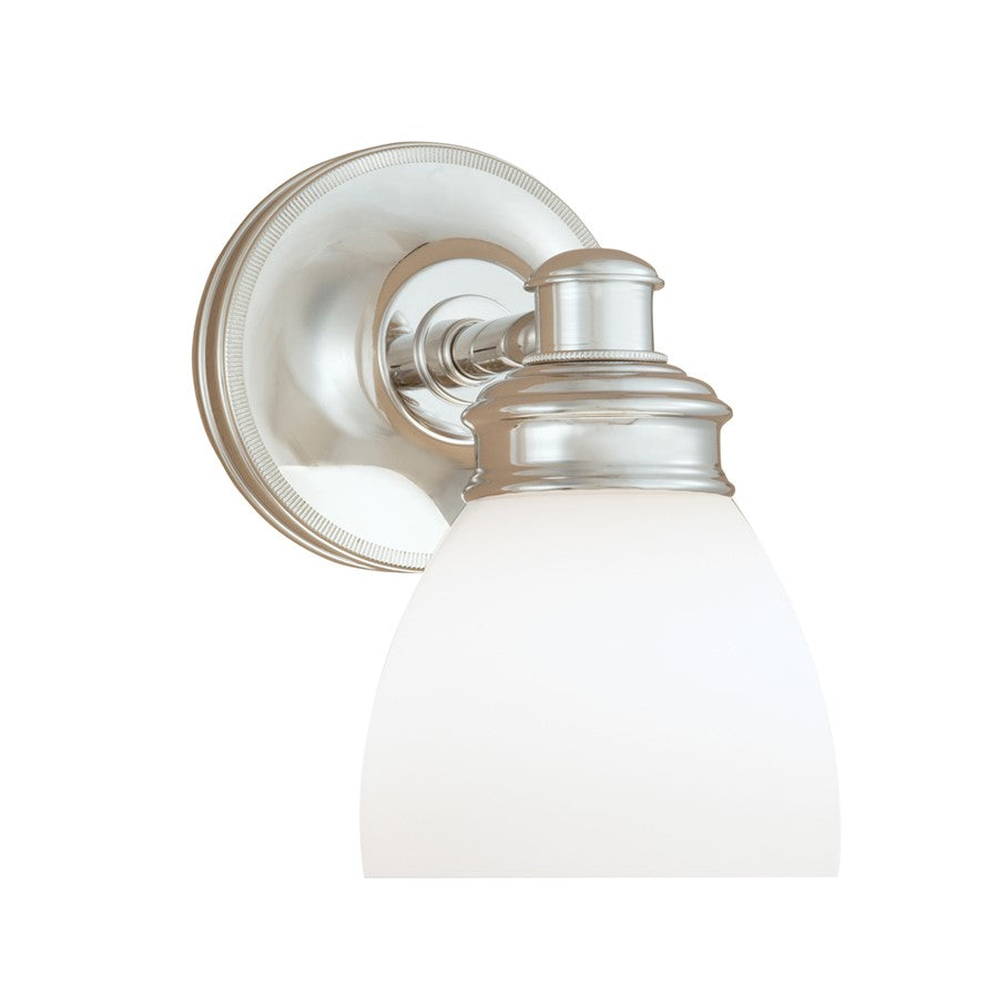 Atlas Lighting Spencer 8.5in 1-Light Wall Sconce | Traditional Chrome and White Glass | Bathroom & Hallway Accent Light | Model WL11147-CH