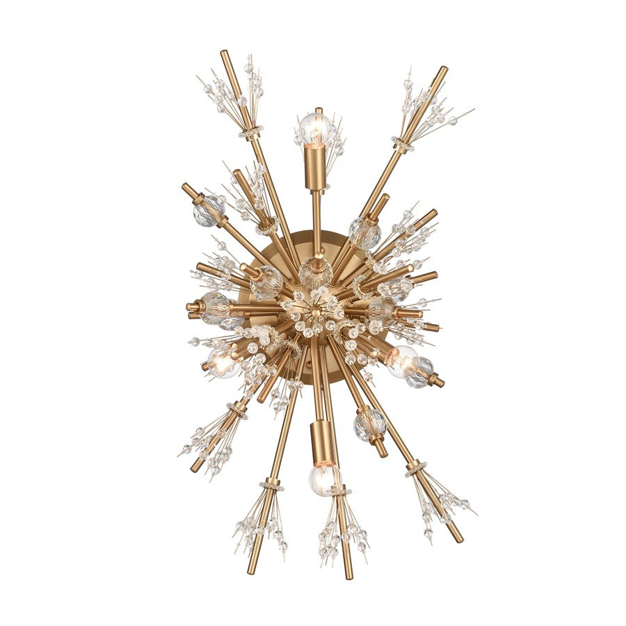 Atlas Lighting Starburst 26in 4-Light Wall Sconce | Modern Satin Brass and Clear Crystal Cluster | Bedroom & Hallway Accent | Model WL11148-GD
