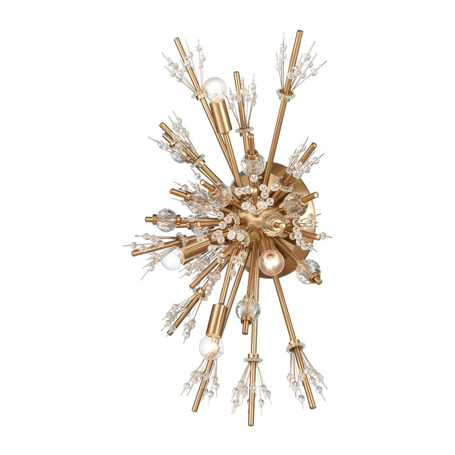 Atlas Lighting Starburst 26in 4-Light Wall Sconce | Modern Satin Brass and Clear Crystal Cluster | Bedroom & Hallway Accent | Model WL11148-GD