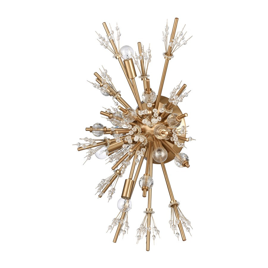 Atlas Lighting Starburst 26in 4-Light Wall Sconce | Modern Satin Brass and Clear Crystal Cluster | Bedroom & Hallway Accent | Model WL11148-GD