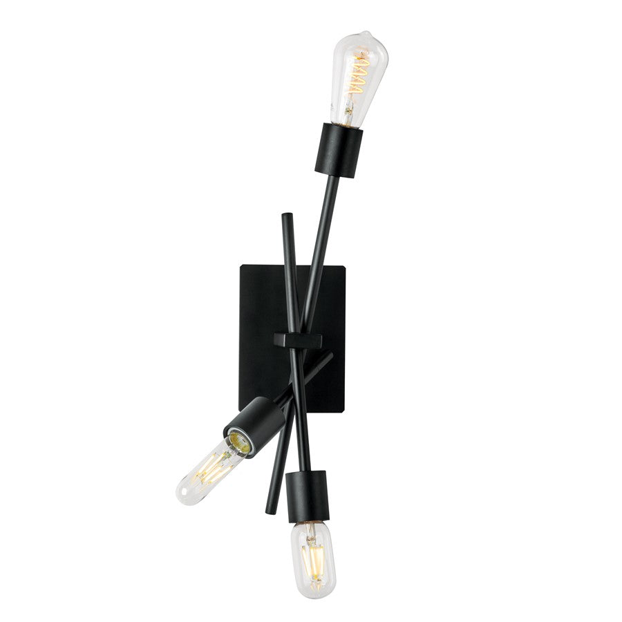 Atlas Lighting Stick 16in 3-Light Wall Sconce | Modern Matte Black Steel Criss-Cross | Bedroom & Hallway Accent | 6 x 6 x 16 in | Model WL11149-BK