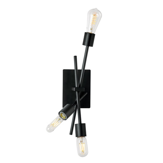 Atlas Lighting Stick 16in 3-Light Wall Sconce | Modern Matte Black Steel Criss-Cross | Bedroom & Hallway Accent | 6 x 6 x 16 in | Model WL11149-BK