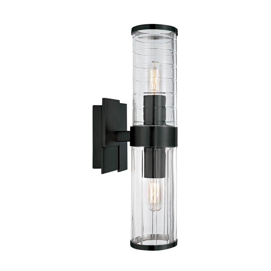 Atlas Lighting Stripe 15in 2-Light Wall Sconce | Transitional Matte Black and Clear Glass Cylinder | Bedroom & Hallway Accent | Model WL11151-BK
